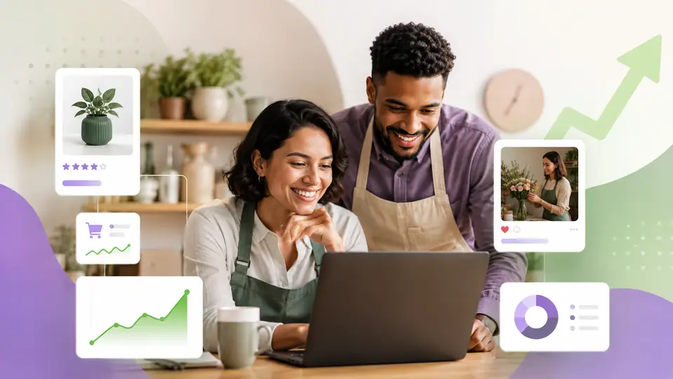 A small business storefront beside its growing online audience
