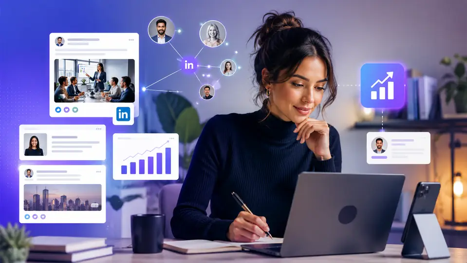 A LinkedIn profile beside the rising curve of its audience
